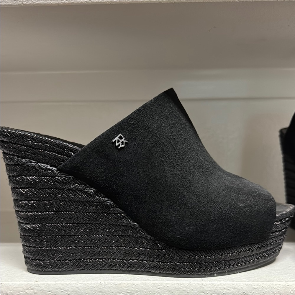 DKNY Black Suede Wedge Sandals